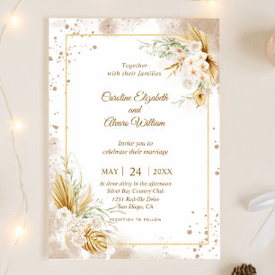 Gold and White Simple Elegant Wedding Invitation