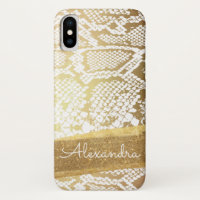 Gold and White Snake Pattern with Gold Glitter