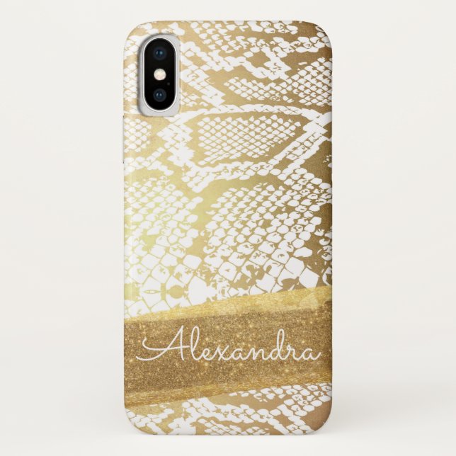 Gold and White Snake Pattern with Gold Glitter Case-Mate iPhone Case (Back)