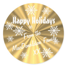 Gold and white snowflakes custom Happy holidays