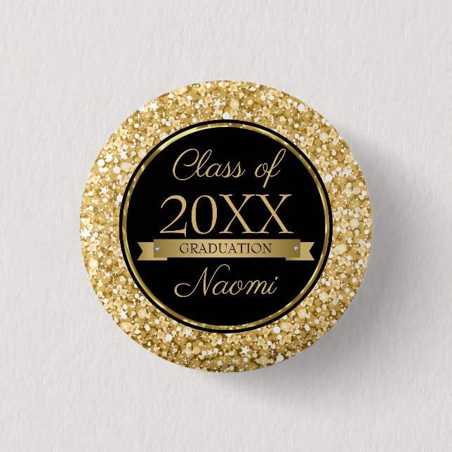 Gold And White Sparkling Glitter 3 Cm Round Badge (Front)