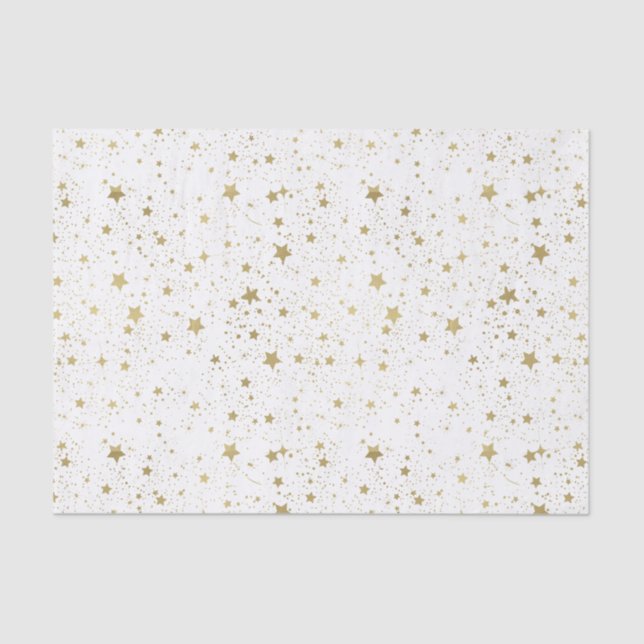 Gold and White Sparkling Stars Tissue Paper (Front)