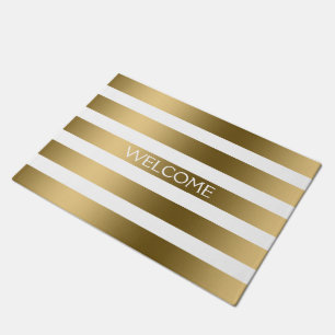 Gold And White Stripes Geometric Pattern Doormat