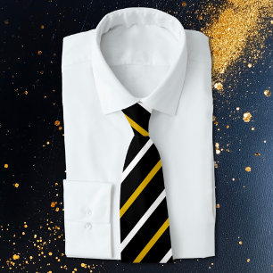 Gold and White Stripes on Black Background Tie