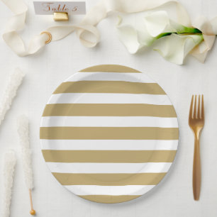 Gold and White Stripes Paper Plate