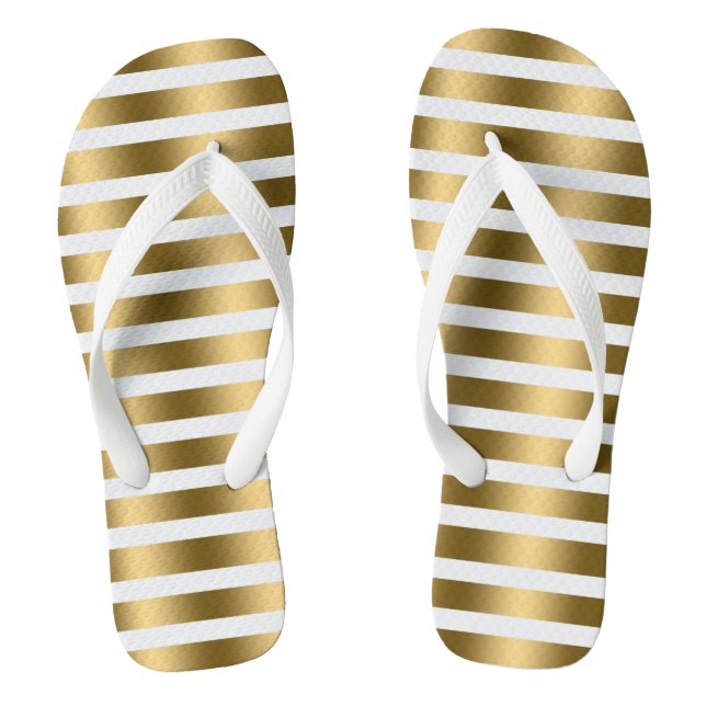 Gold And White Stripes Pattern Jandals (Footbed)