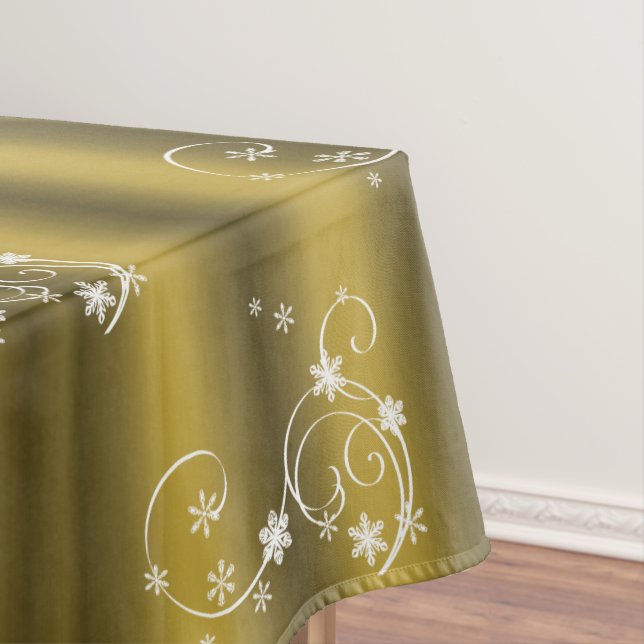 Gold and White Swirls Christmas Tablecloth (In Situ)