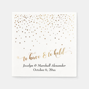 Gold and White To Have & To Hold Hearts Confetti Napkin