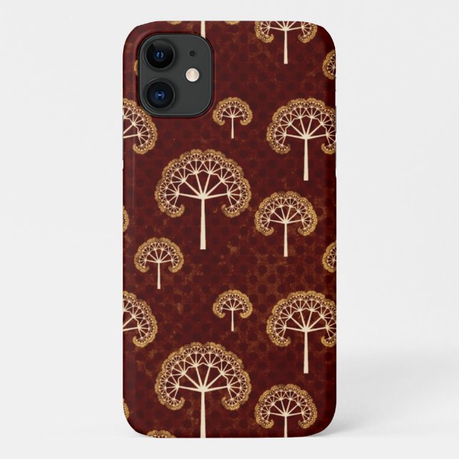 Gold and White Trees Pattern on Red Case-Mate iPhone Case (Back)