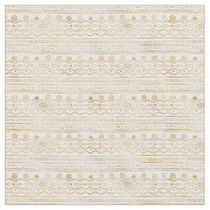 Gold and White Tribal Doodling Design Fabric