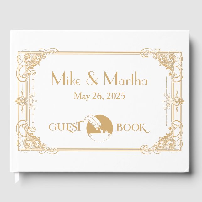 Gold And White Vintage Art Deco Guest Book (Front)