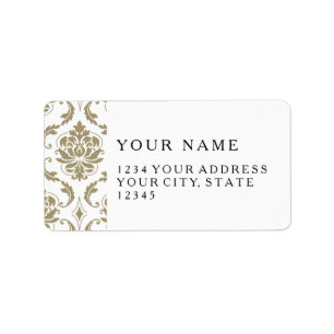 Gold and White Vintage Damask Pattern Label