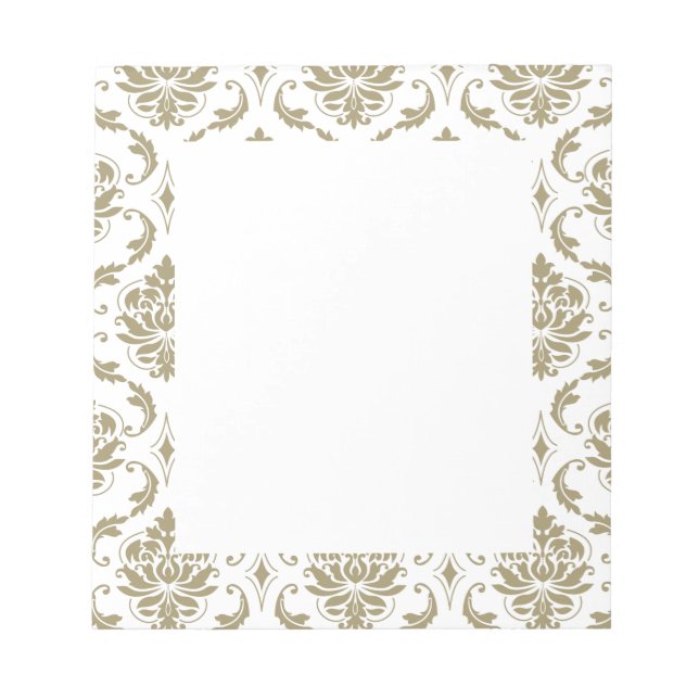 Gold and White Vintage Damask Pattern Notepad (Front)