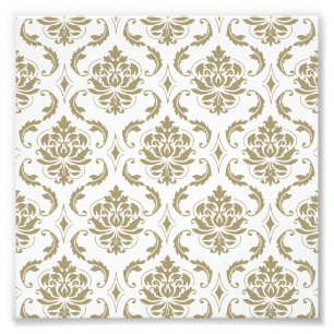 Gold and White Vintage Damask Pattern Photo Print