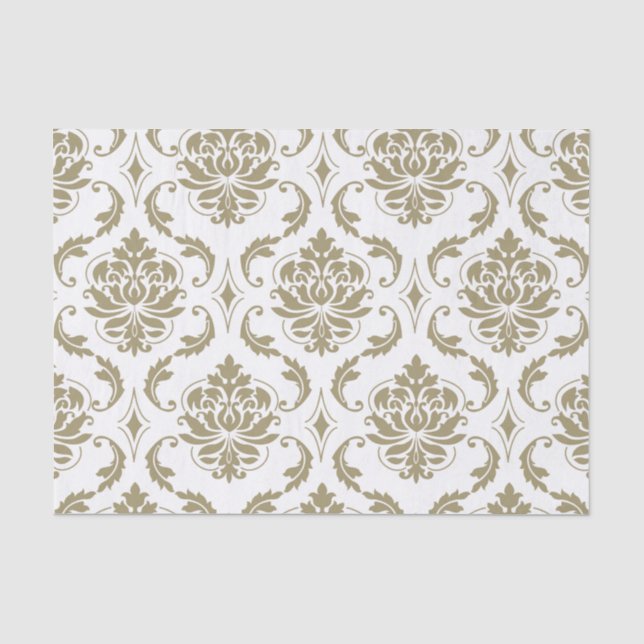 Gold and White Vintage Damask Pattern Tissue Paper (Front)
