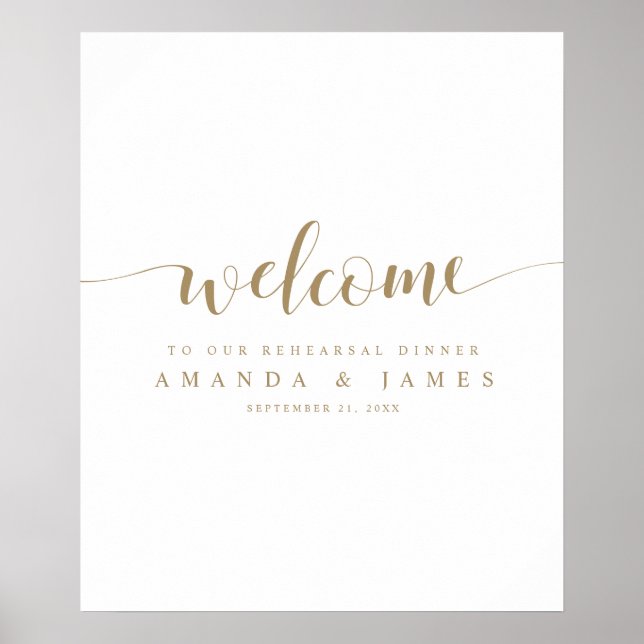 Gold and White Wedding Rehearsal Dinner Welcome Poster (Front)
