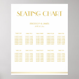 Gold And White Wedding Seating Chart Poster 16x20