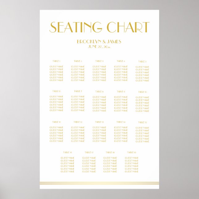 Gold And White Wedding Seating Chart Poster 24x36 (Front)