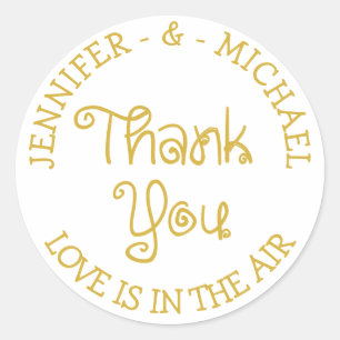 Gold And White Wedding Thank You - Engagement Classic Round Sticker