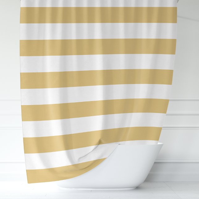 Gold and White Wide Stripes Shower Curtain (Creator Uploaded)