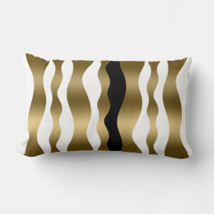 Gold And White Zebra Stripes Black Accent Lumbar Cushion