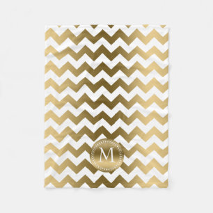 Gold And White Zigzag Chevron Fleece Blanket