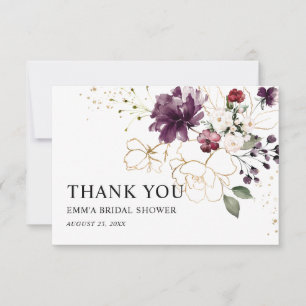 Gold and Wine Floral Thank Bridal Shower You Card