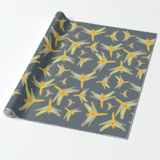 Gold and yellow coloured dragonflies wrapping paper