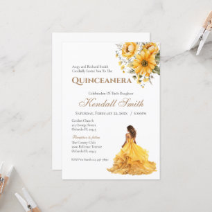 Gold and Yellow Floral Princess Quinceanera Invitation