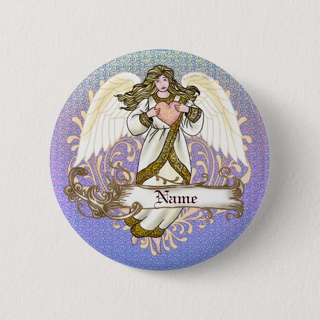 Gold Angel Heart   6 Cm Round Badge (Front)