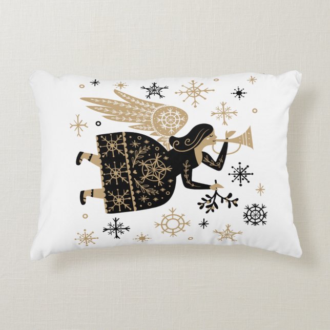 Gold Angel Stars Christmas Carol Folkart Decorative Cushion (Front)