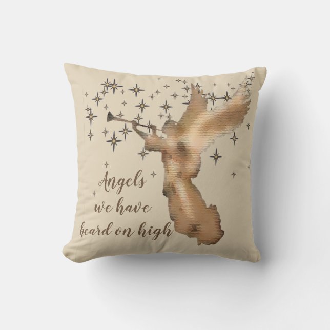 Gold Angel Stars Christmas Carol Quote Throw Pillo Cushion (Front)