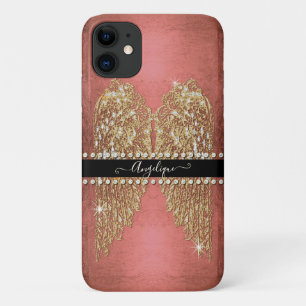 Gold Angel Wings Bright Pink Foil Diamond Jewel Case-Mate iPhone Case