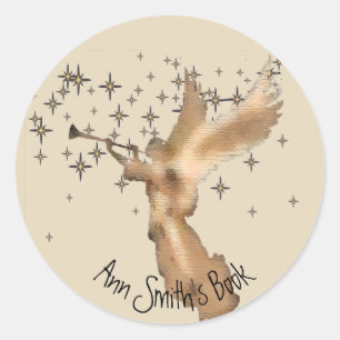 Gold Angel with trumpet & Stars Classic Round Sticker
