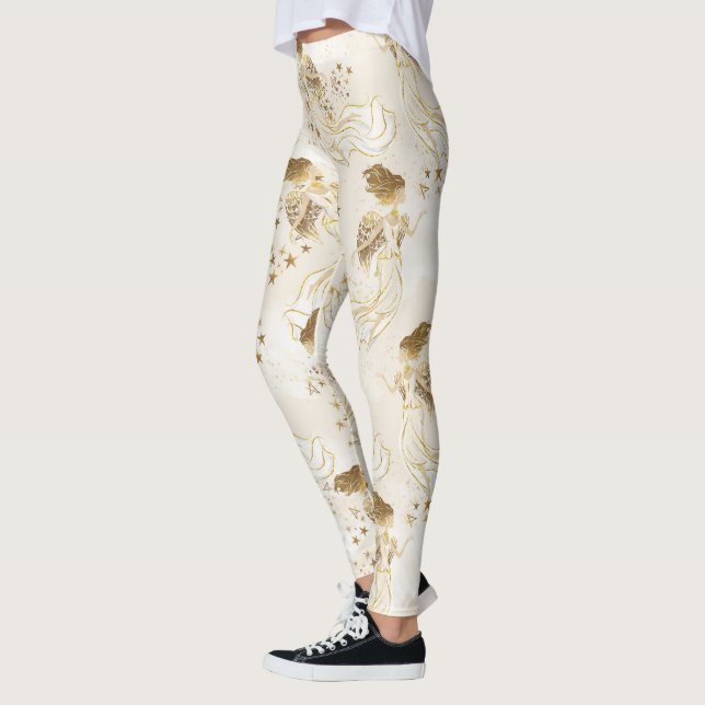 Gold Angels on White Leggings (Left)