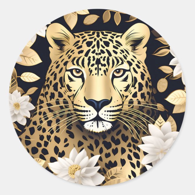 Gold Animal Leopard Classic Round Sticker (Front)