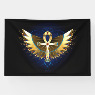 Gold Ankh with Wings Banner