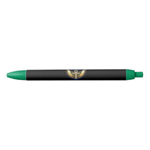 Gold Ankh with Wings Black Ink Pen