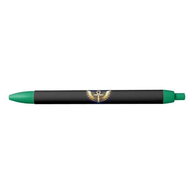 Gold Ankh with Wings Black Ink Pen (Front)