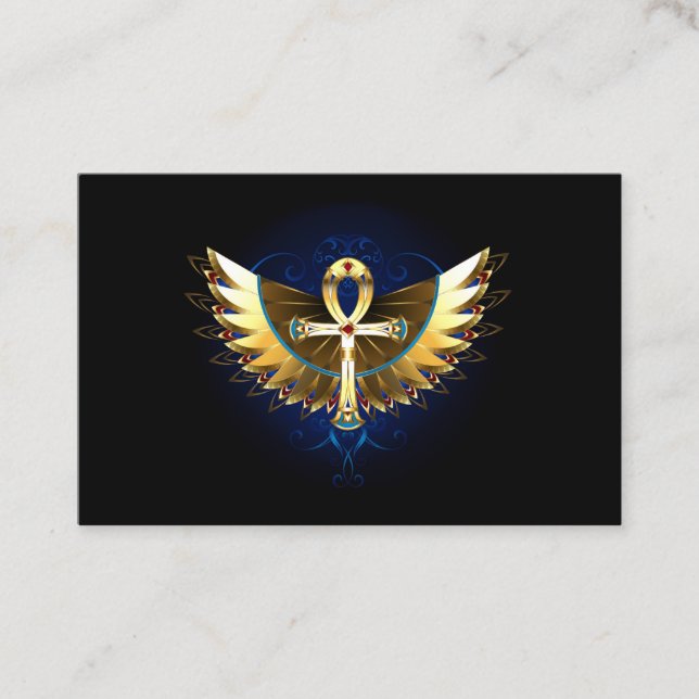 Gold Ankh with Wings Business Card (Front)