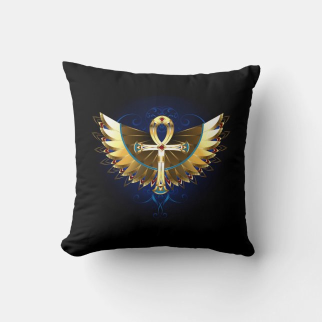 Gold Ankh with Wings Cushion (Front)