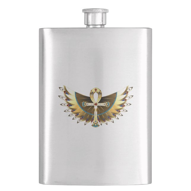 Gold Ankh with Wings Hip Flask (Front)