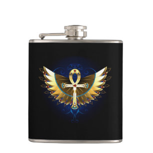 Gold Ankh with Wings Hip Flask