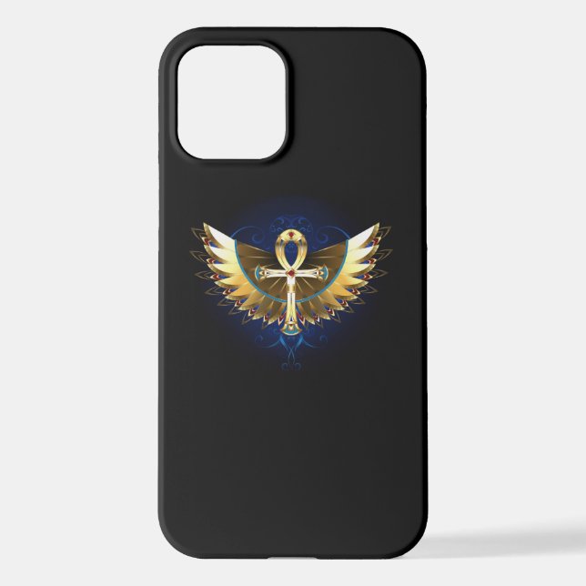 Gold Ankh with Wings iPhone Case (Back)