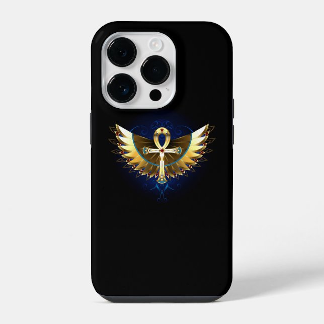 Gold Ankh with Wings iPhone Case (Back)