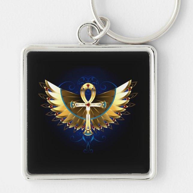 Gold Ankh with Wings Key Ring (Front)