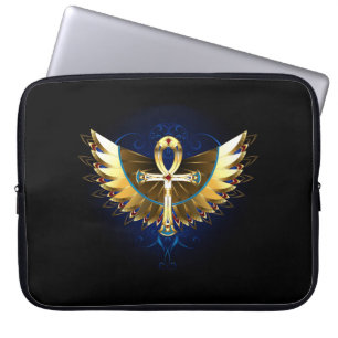 Gold Ankh with Wings Laptop Sleeve