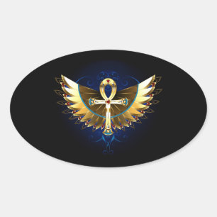 Gold Ankh with Wings Oval Sticker