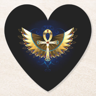 Gold Ankh with Wings Paper Coaster
