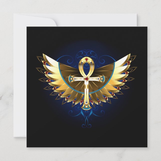 Gold Ankh with Wings Thank You Card (Front)